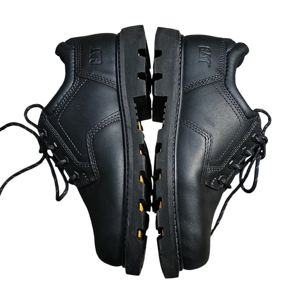 Men's Black Leather CAT Caterpillar Work Shoes with comfort soles Brand New 7W